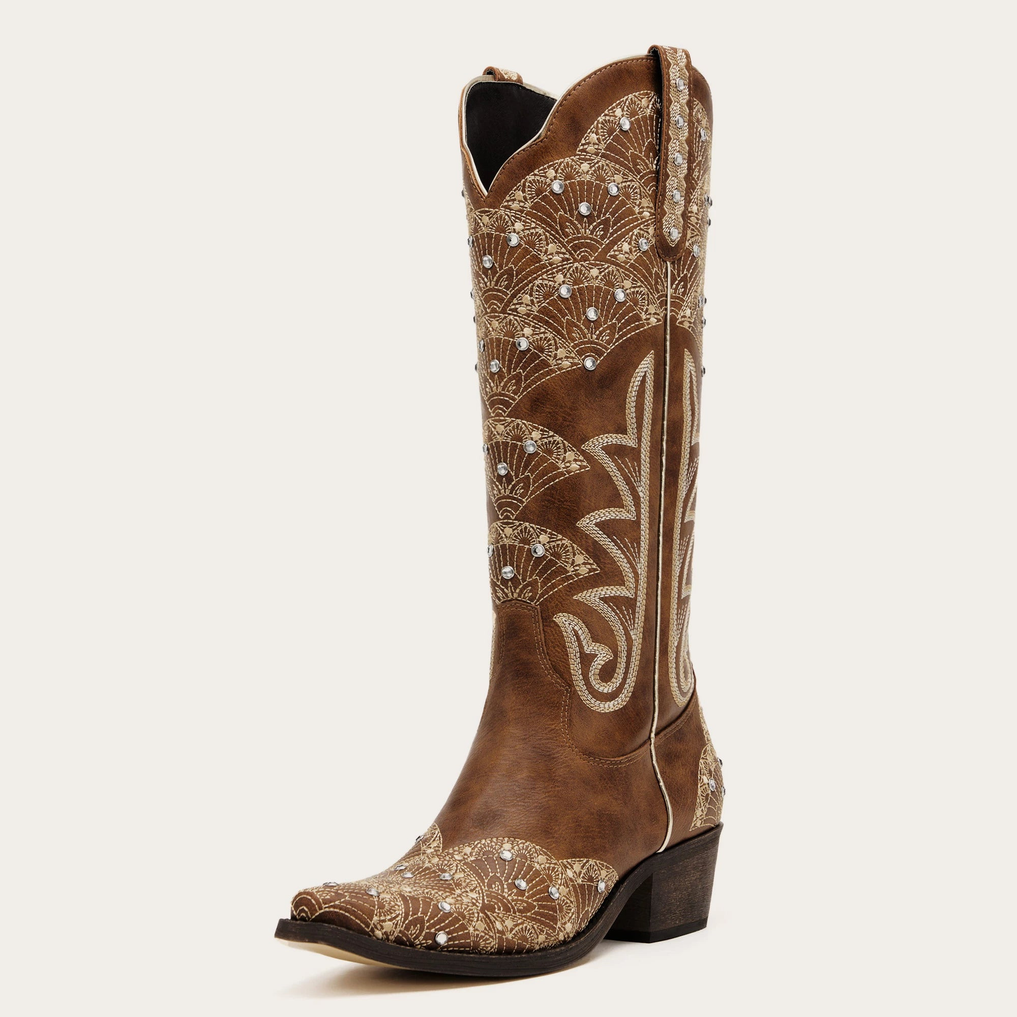 The Swenney - Brown Embroidered Cowgirl Boots with Rhinestone Detailing - Brown / US 10 | REDTOP
