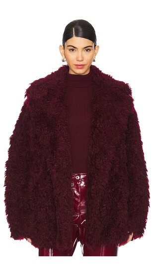 MSGM Faux Fur Jacket in Burgundy. - size 40/S | Revolve Clothing (Global)
