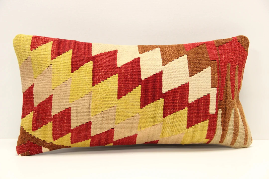 Handmade Kilim Lumbar Pillow Cover, Oriental Boho Decor (10x20 Inch) - Etsy | Etsy (US)