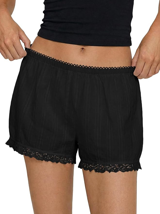 Tankaneo Womens Cotton Lace Trim Shorts Bloomers Cute Casual Low Waisted Pajama Lounge Summer Bea... | Amazon (US)