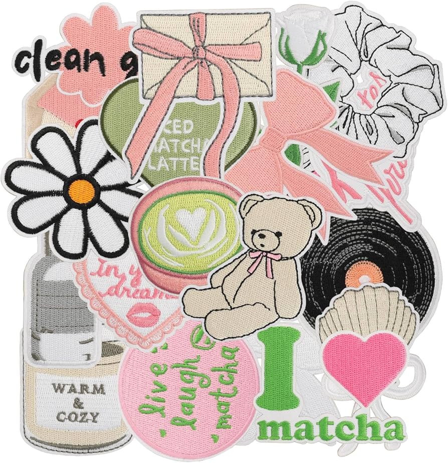 20 PCS Cute Girly Embroidered Iron On Patches for Clothes, Clean Girl Aesthetic Embroidered Patch... | Amazon (US)