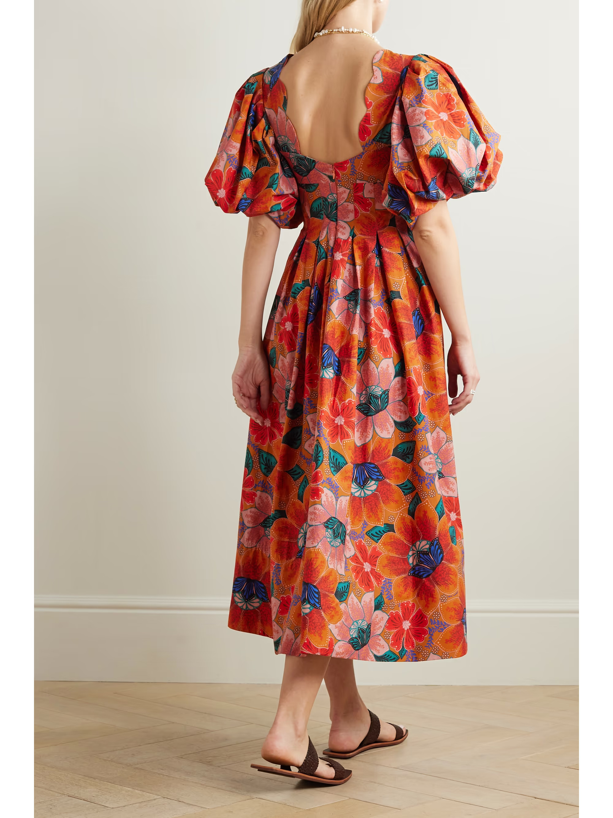 Marias cutout pleated floral-print cotton midi dress | NET-A-PORTER (US)