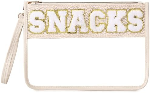 Pinkmik Chenille Letter Clear Zipper Pouch for Travel Clear Snack Bag Beach Cosmetic & Toiletry M... | Amazon (US)