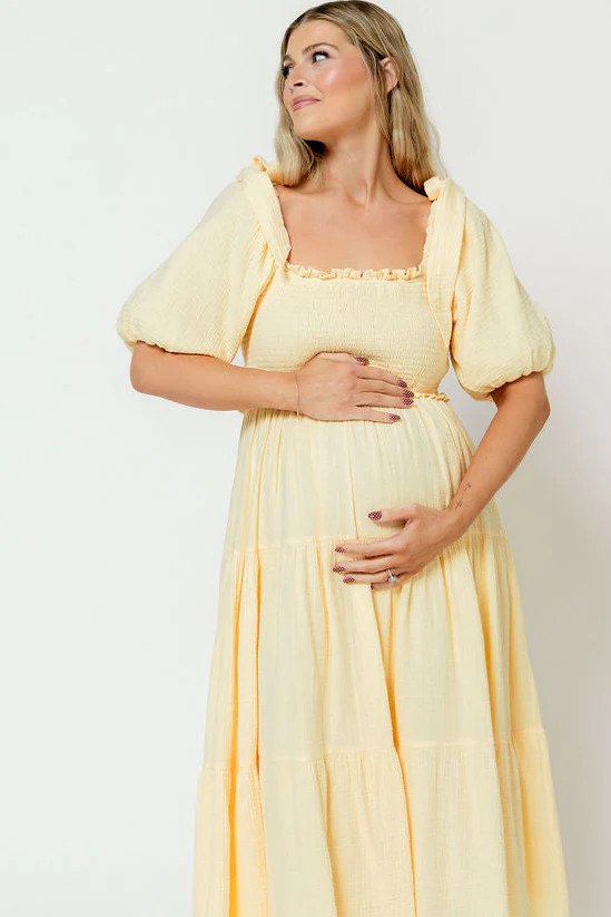 Elena 100% Cotton Midi Dress in Buttercream - Bump Friendly | Worth Collective