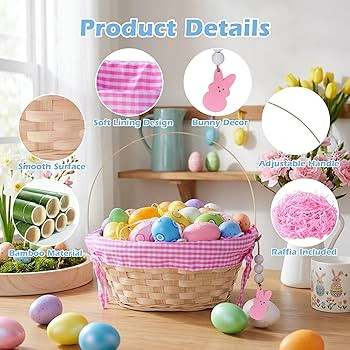 Easter Baskets for Kids, 3 Pcs Large Personalized Wicker Bamboo Easter Basket Empty with Handle, ... | Amazon (US)