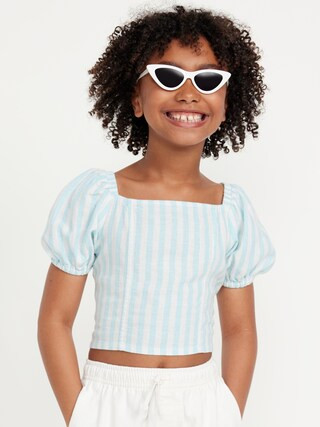 Short Puff-Sleeve Linen-Blend Top for Girls | Old Navy (US)