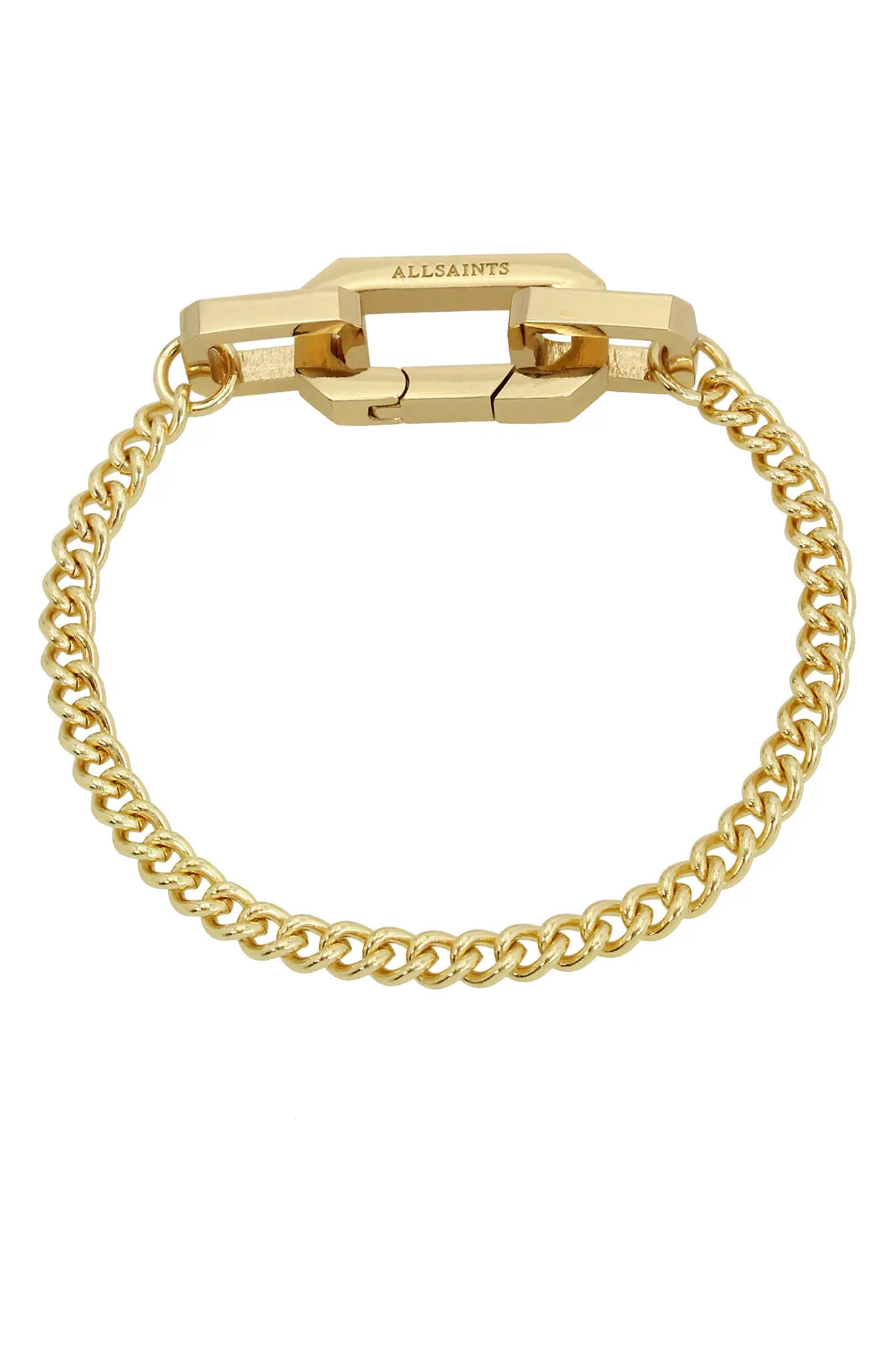 AllSaints Hex Carabiner Curb Chain Bracelet in Shiny Gold at Nordstrom Rack | Nordstrom Rack