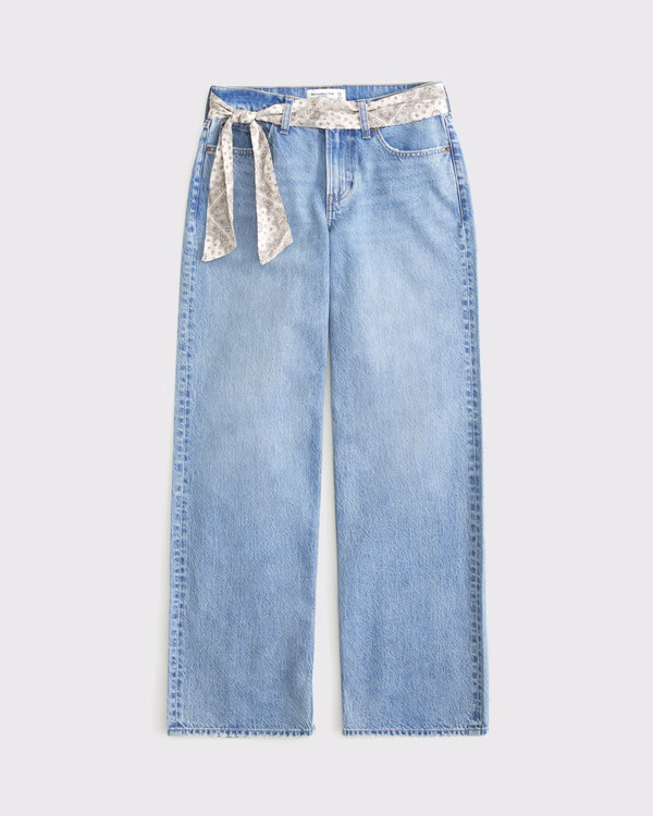 Curve Love Low Rise Ultra Loose Scarf Belted Jean | Abercrombie & Fitch (US)