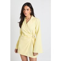 boohoo Women's Buckle Detail Tie Waist Tailored Blazer Dress in Lemon | Size: 6 | Woven | boohoo (US & Canada)