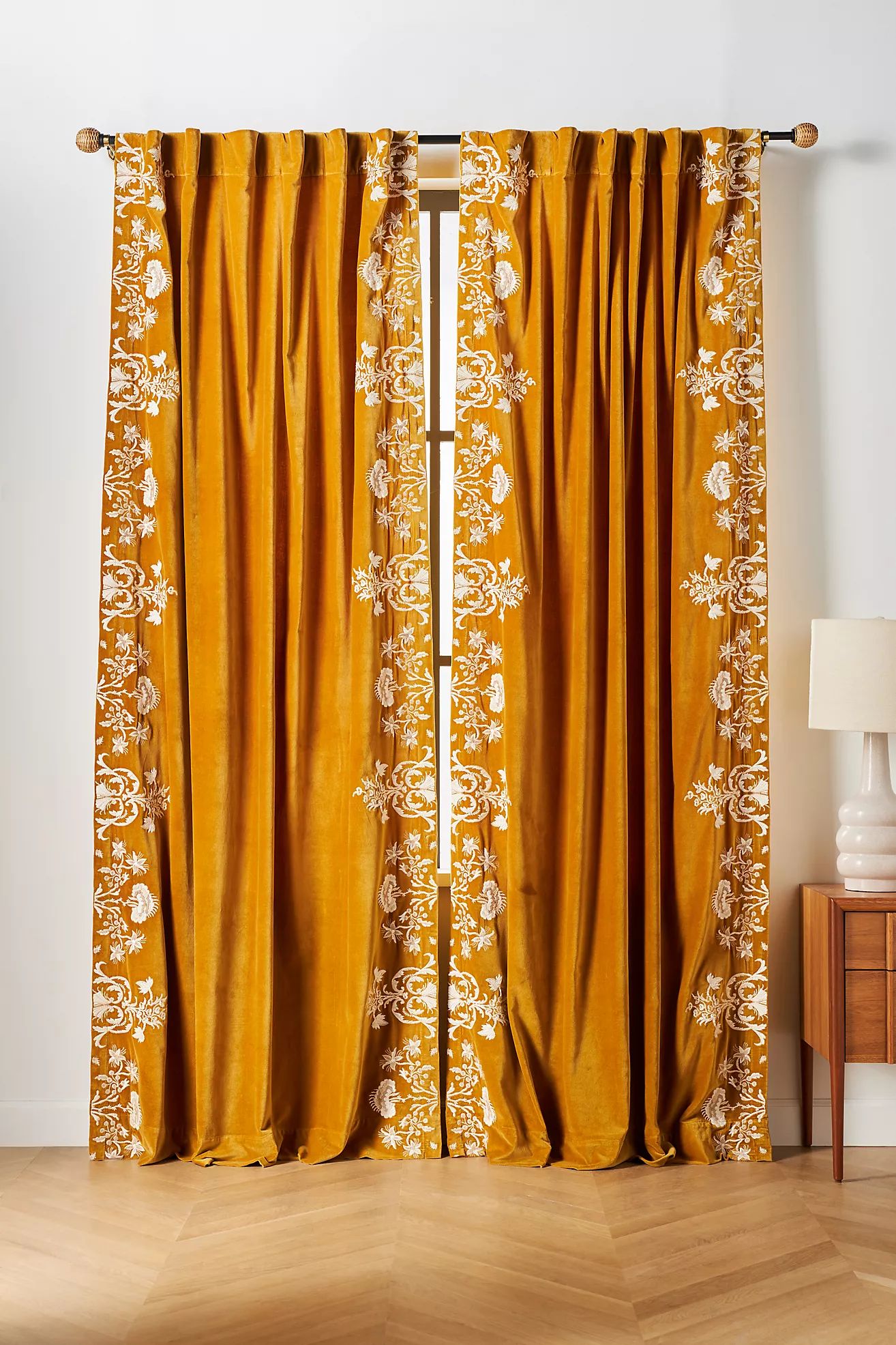 Embroidered Velvet Harlowe Curtain | Anthropologie (US)