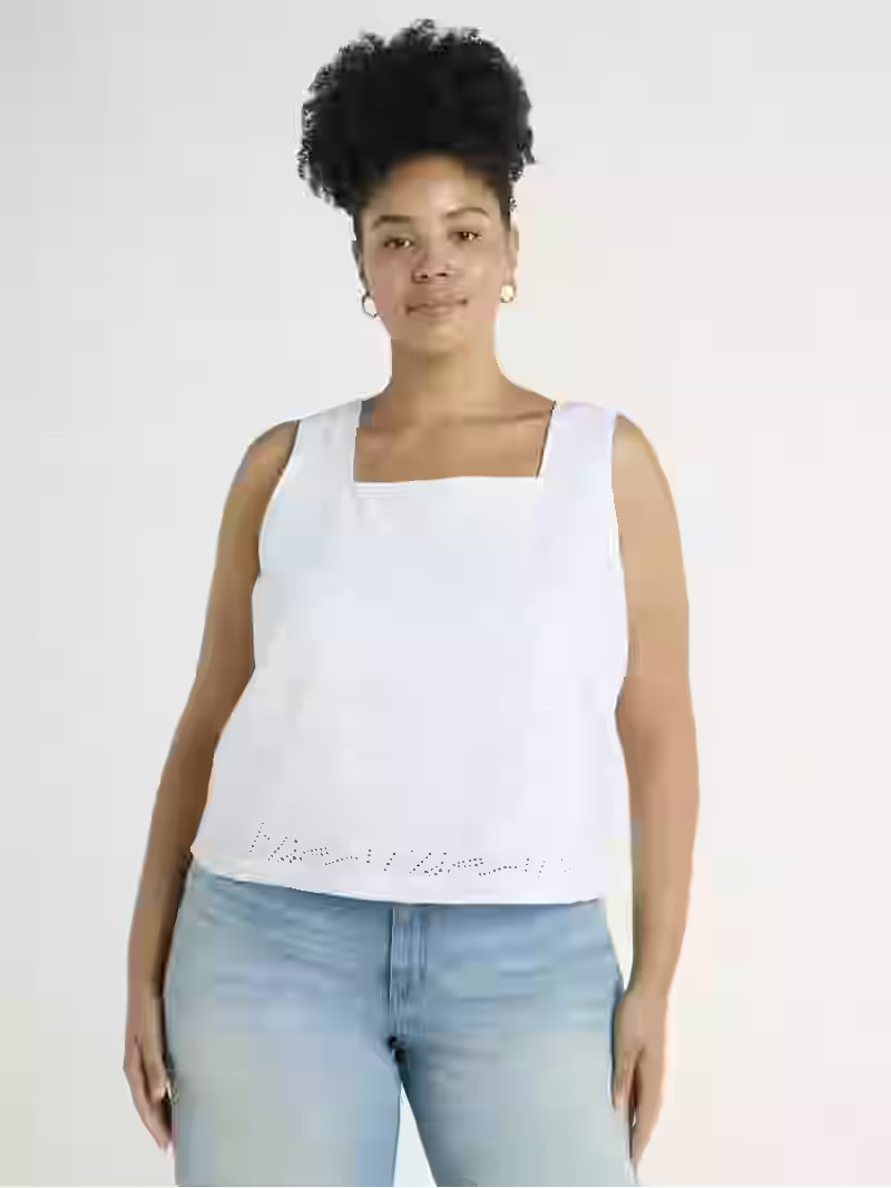 Time and Tru Women's and Women's Plus Eyelet Leaf Pattern Cotton Tank Top, XS-4X | Walmart (US)