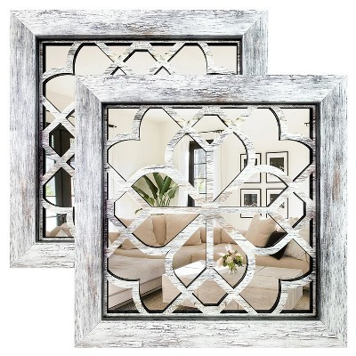 Aoibox Boho Square Wall Mirrors Set of 2, Handcrafted Decorative Mirror Panels for Living Room, Bedroom, Entryway, Hallway | Target