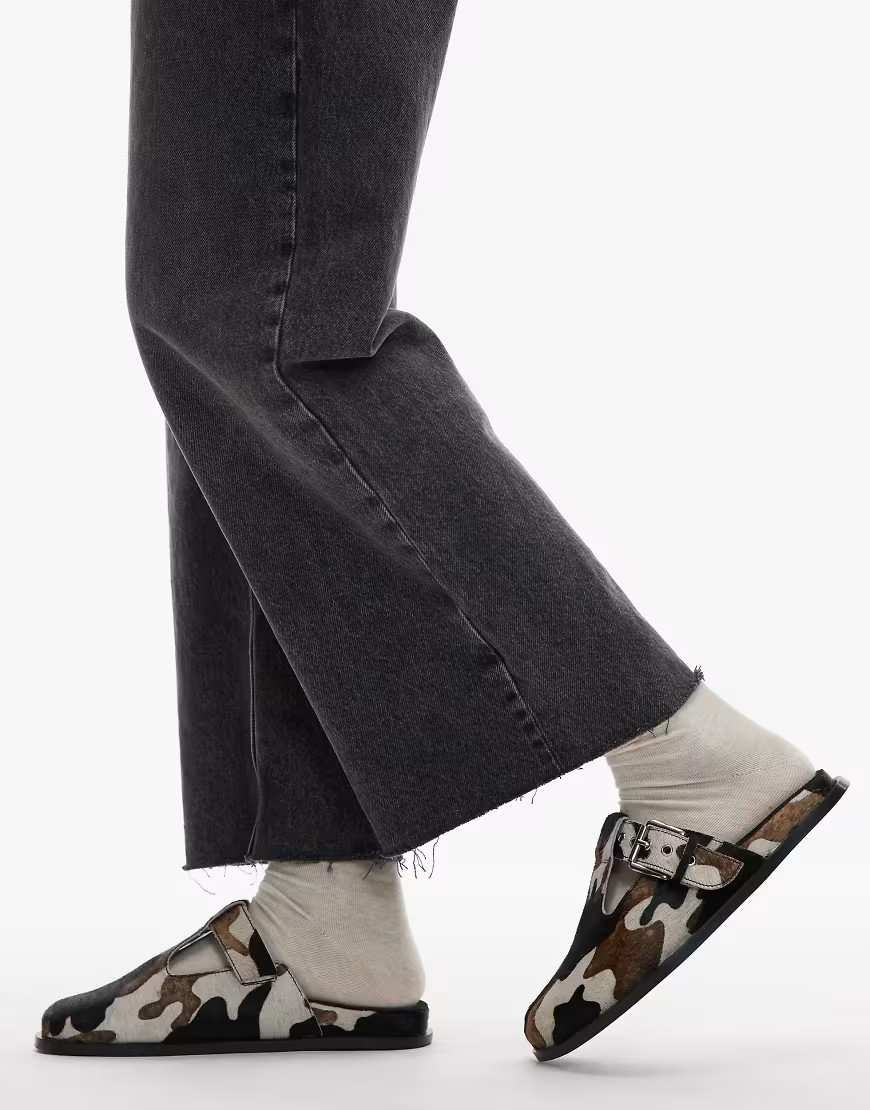 Topshop Annie leather buckle clog in cow pony-Multi | ASOS (Global)
