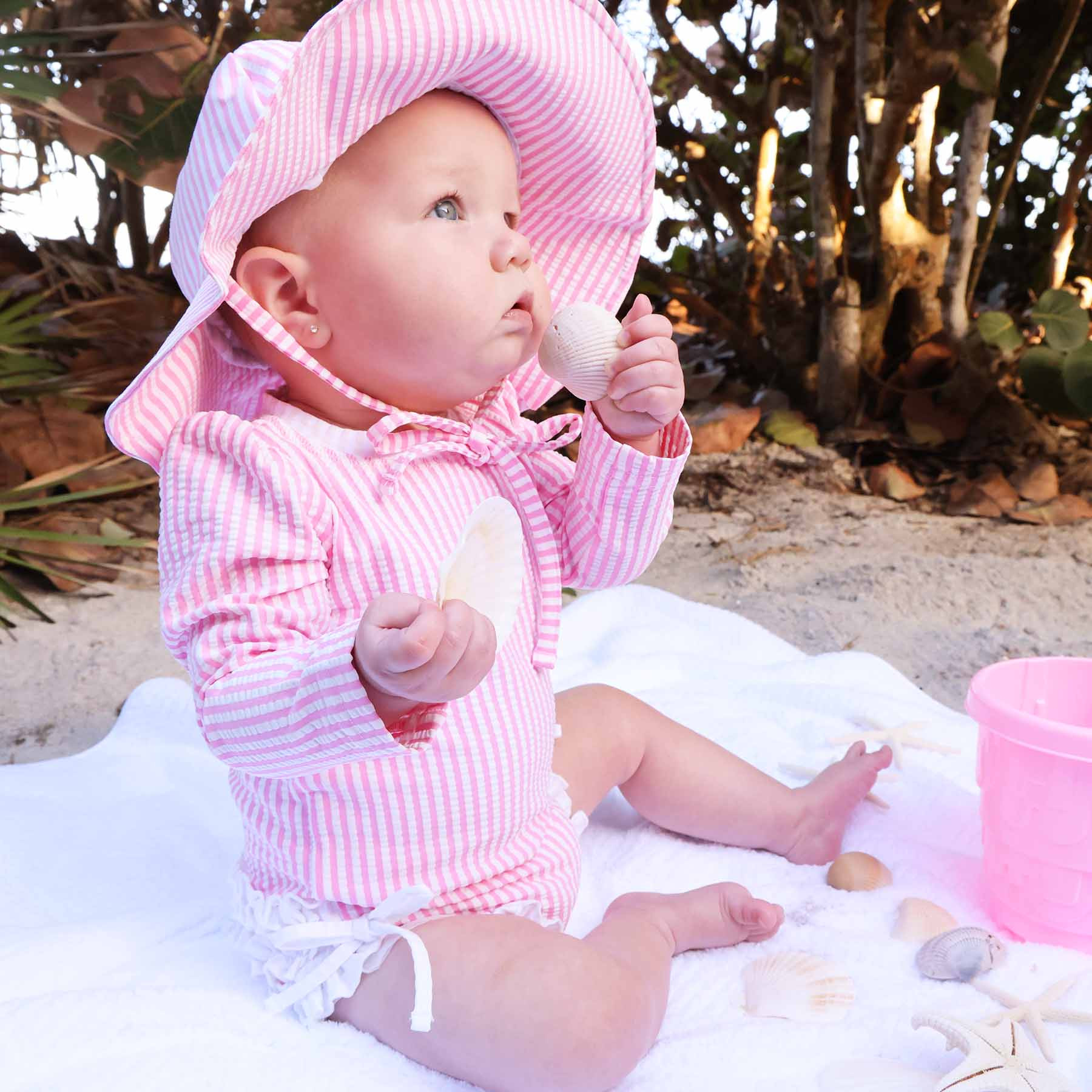 Printed Sun Hat | Seersucker Dusty Pink | Caden Lane