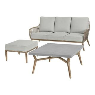 Hampton Bay Haymont 3-Piece Steel Wicker Outdoor Conversation Set and 36 in. x 36 in. Coffee Tabl... | The Home Depot