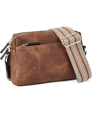 BOSTANTEN Small Crossbody Purse for Women Triple Zip Cell Phone Leather Handbag with Colored Shou... | Amazon (US)