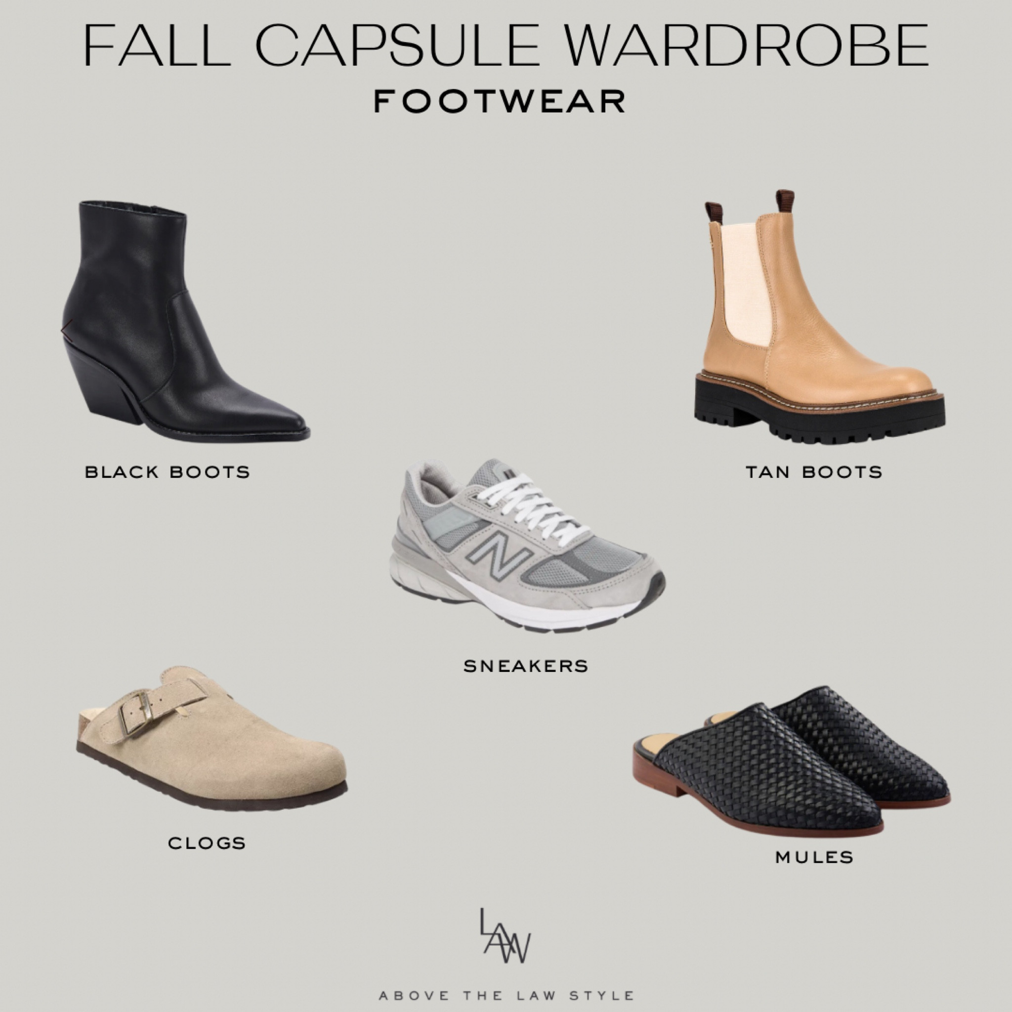 Fall Capsule Wardrobe
•
black booties, black boots, tan boots, Chelsea boots, lug boots, sneakers, mules, clogs

#LTKstyletip #LTKSeasonal #LTKunder100