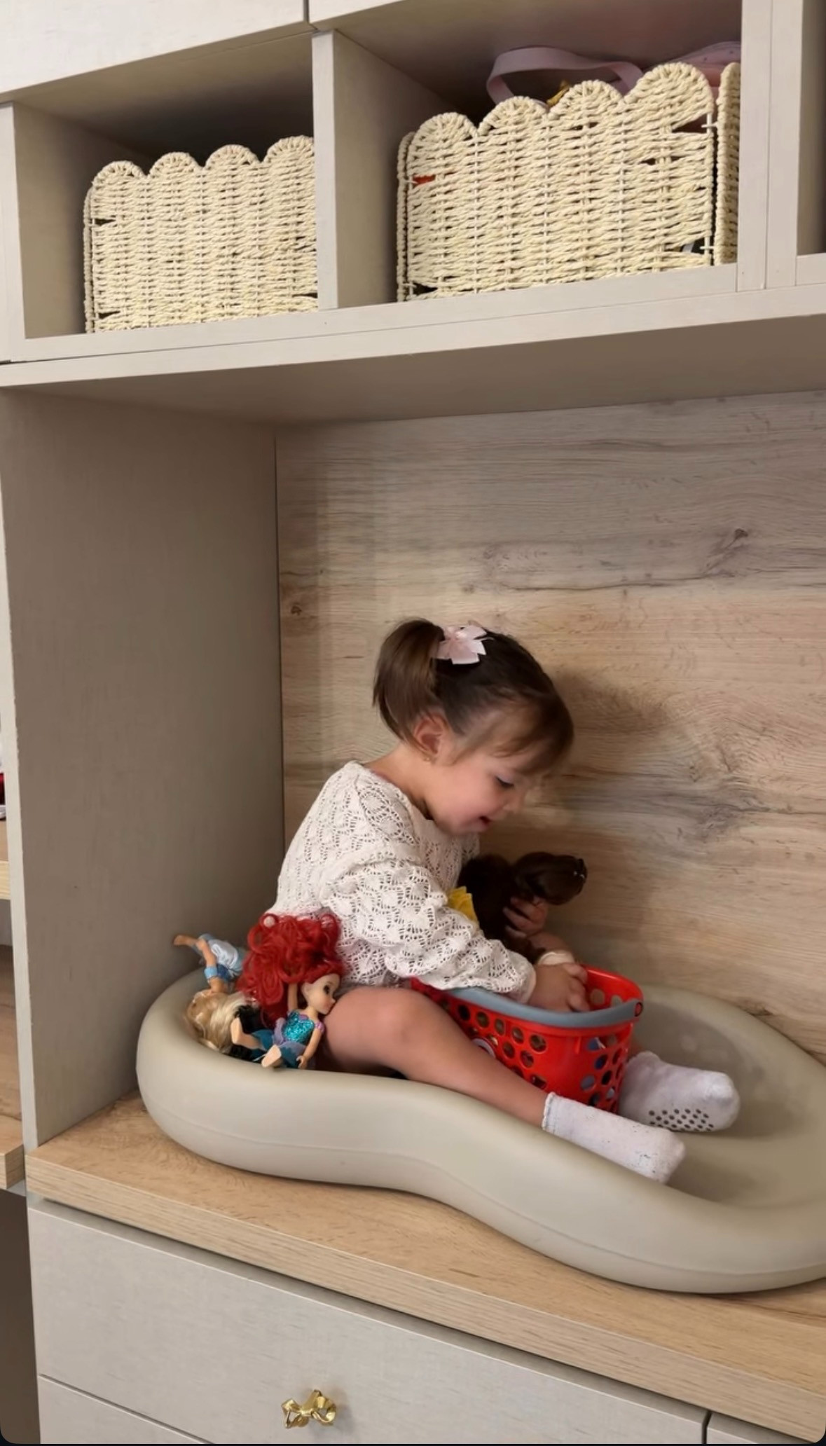 Organized chaos ✨ The aesthetic baskets lasted about 5 seconds. Toddler life 🧸💖 

 #LTKootd #LTKmomlife #LTKKids