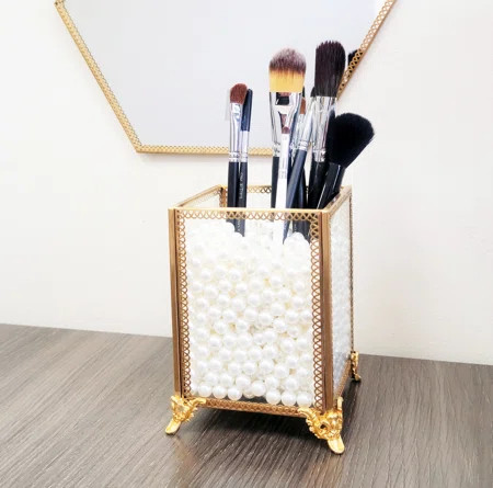 Mercer41 Condon Glass and Pearls Brush Holder Cosmetic Organizer | Wayfair North America