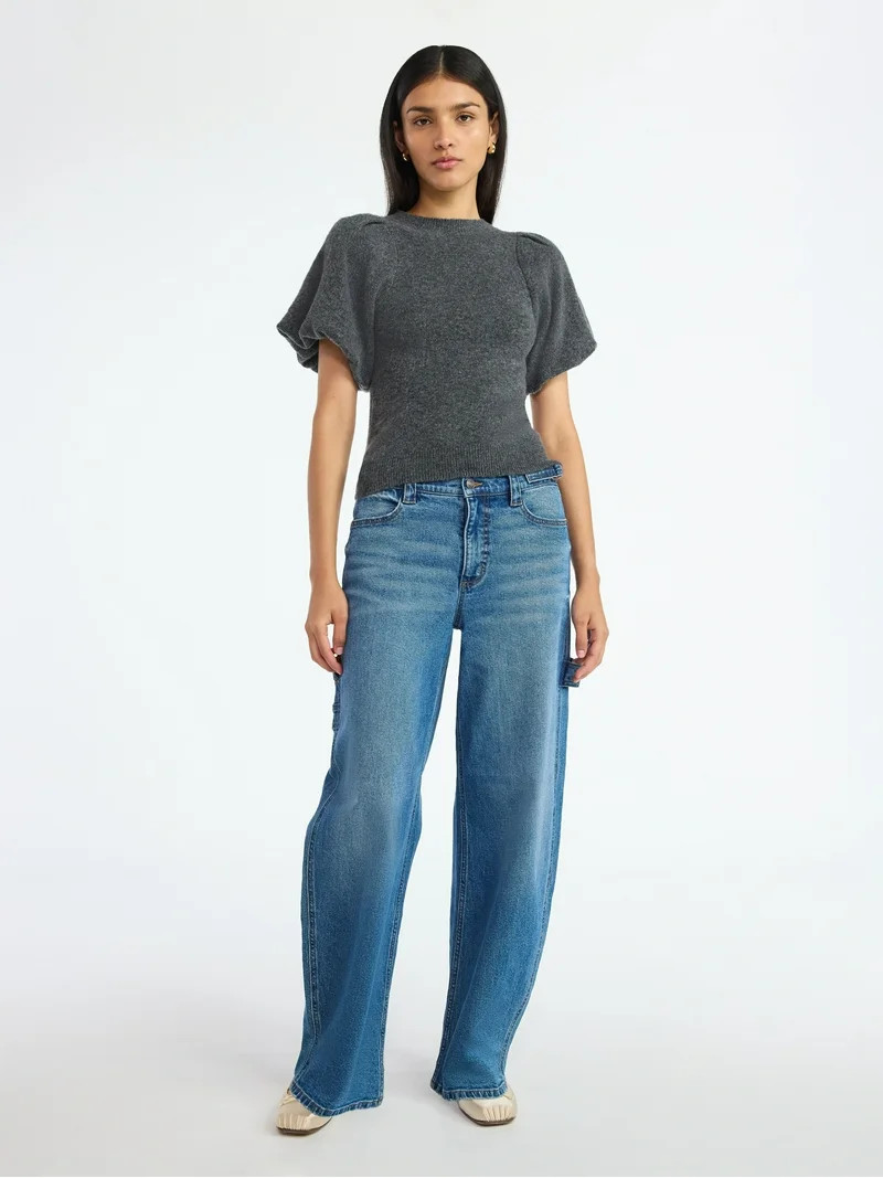 Scoop Women's and Women's Plus Sweater Top with Puff Sleeves, Lightweight, Sizes XS-4X | Walmart (US)