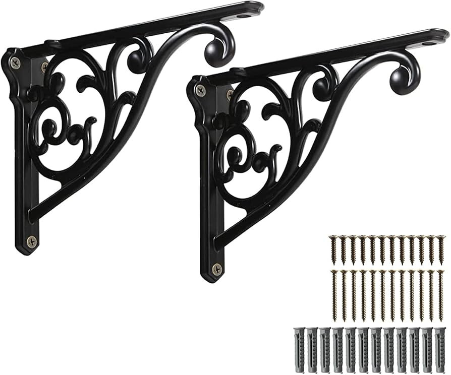 Khtumeware ornate decorative shelf brackets, 5x3.5 inch small wall mounted shelving bracket, 2 pa... | Amazon (US)