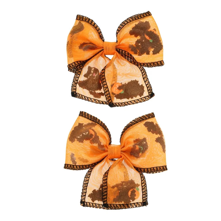 Way to Celebrate Orange Confetti Bow Halloween Hair Clip Set, 2 Pieces | Walmart (US)