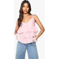 boohoo Women's Crinkle Ruffle Layered Cami Top in Pink | Size: 6 | Woven | boohoo (US & Canada)