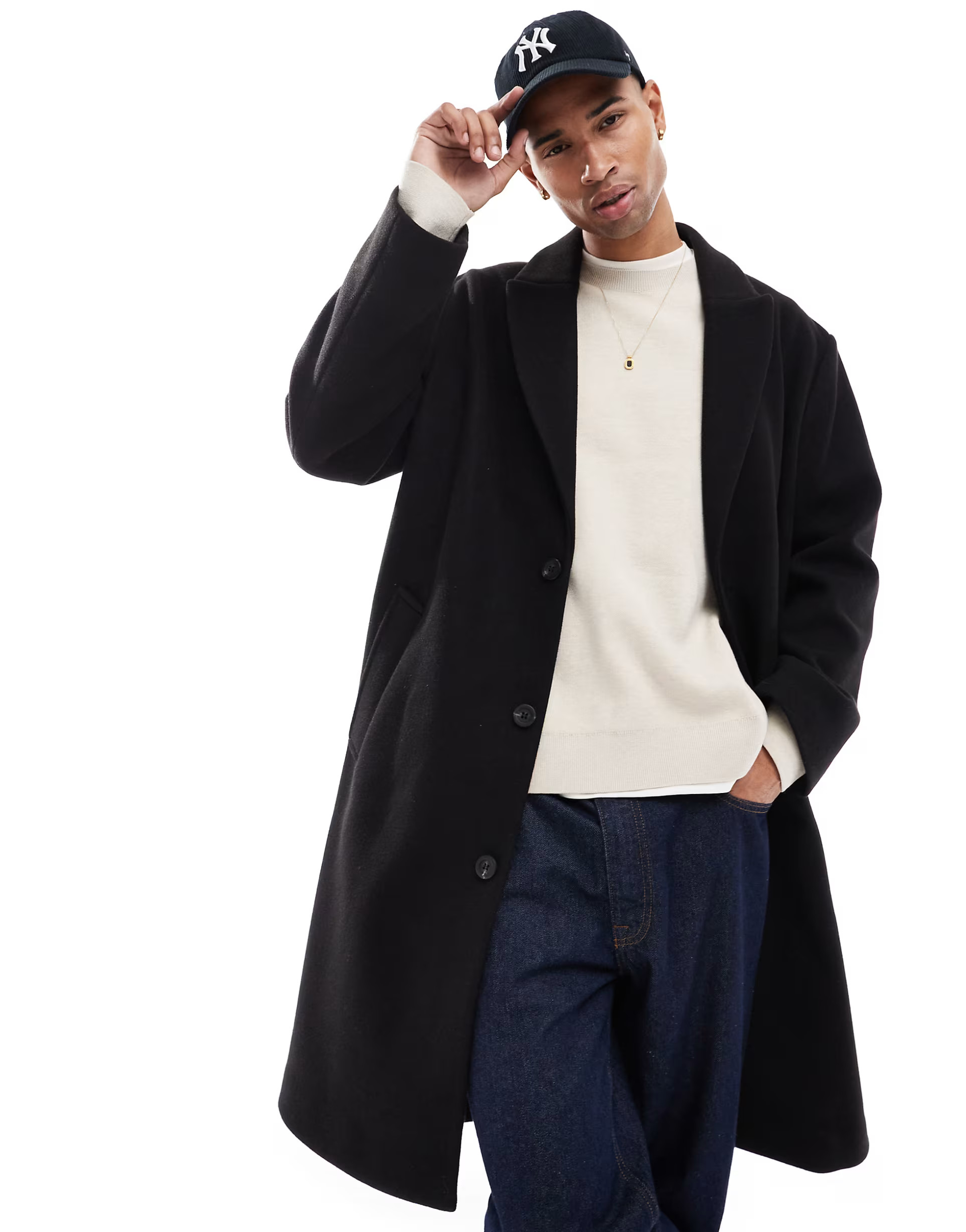 Bershka long wool coat in black | ASOS (Global)