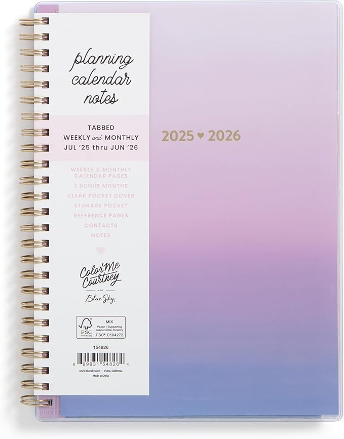Blue Sky Color Me Courtney 2025-2026 Weekly and Monthly Academic Year Planner Calendar, July 2025... | Amazon (US)