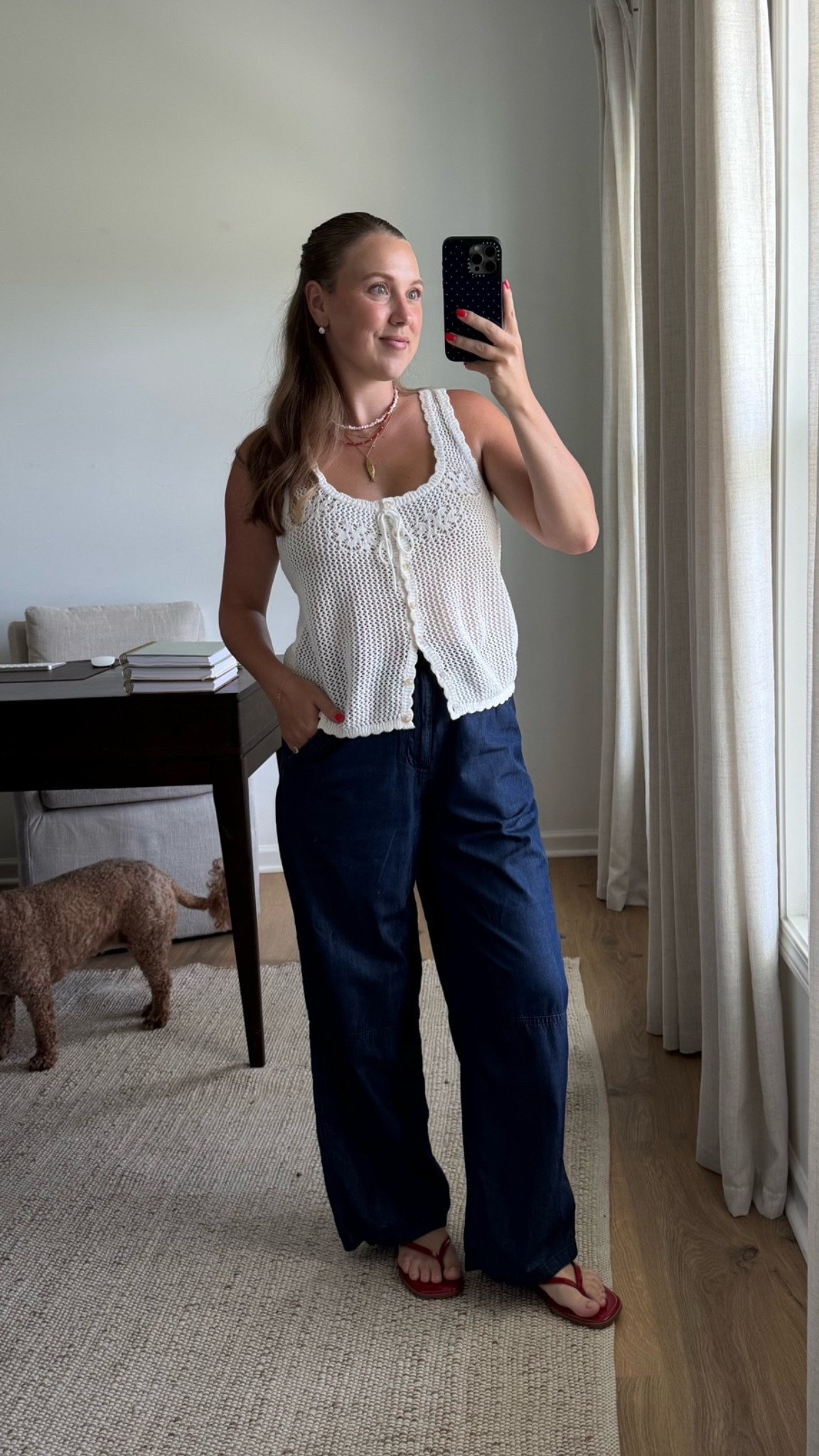 work from home mom OOTD -- wearing a small in the old navy knit seaside tank and a small in the chambray amazon essentials relaxed pants.  

 #LTKootd #LTKmomlife #LTKSaleAlert