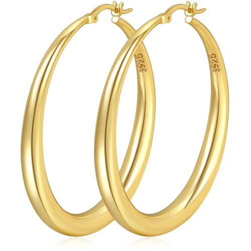PABBEU Gold Thick Hoop Earrings Chunky Gold Hoops Hypoallergenic Large Hoop Lightweight Big Hoop Earrings For Women 35/40/50/60/70mm | Amazon (US)