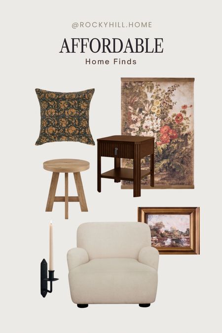 Affordable Home Finds, decor and furniture, extra large wall art, framed art, block print pillow, side table, living room chair, candle sconce, spring decor 

#LTKfindsunder100 #LTKfindsunder50 #LTKhome