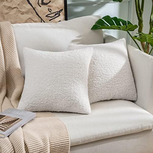 MIULEE Pack of 2 Decorative New Luxury Series Style Cream White Faux Fur Throw Pillow Covers Super S | Amazon (US)