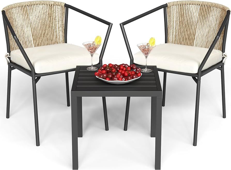 YITAHOME Wicker 3-Piece Outdoor Bistro Set, All-Weather Patio Conversation Set with Stackable Cha... | Amazon (US)