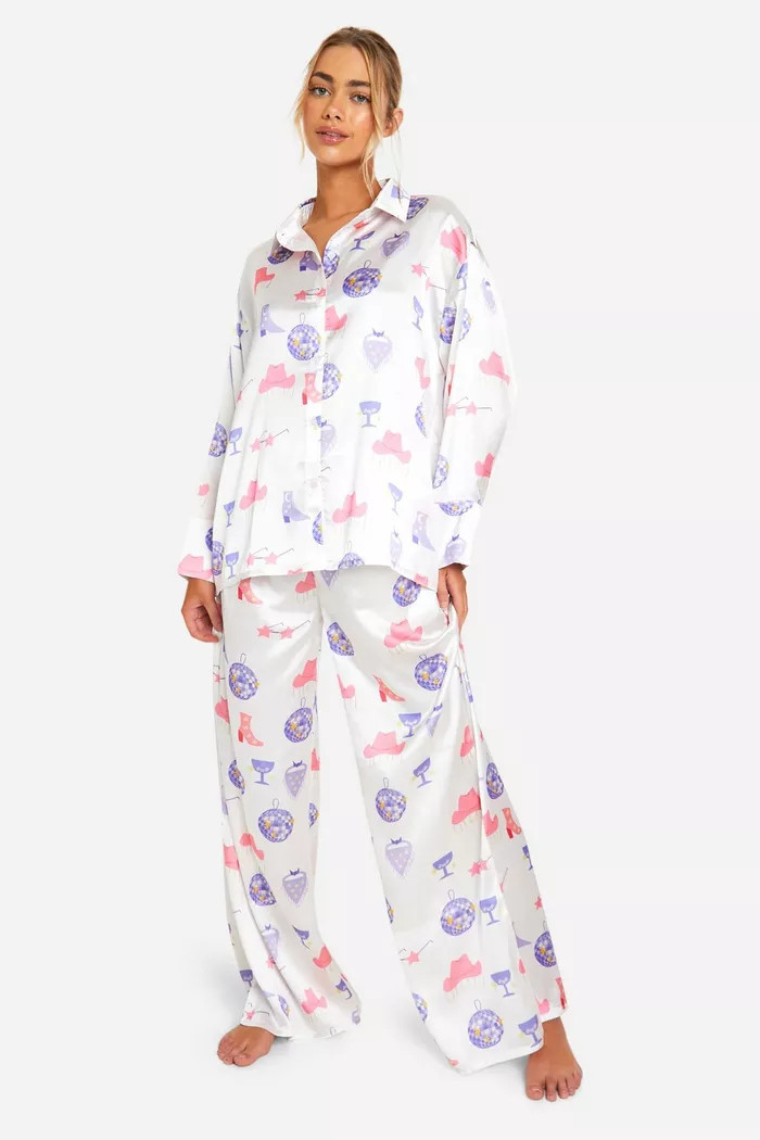 Western Print Button Up Pj Set | Boohoo.com (UK & IE)