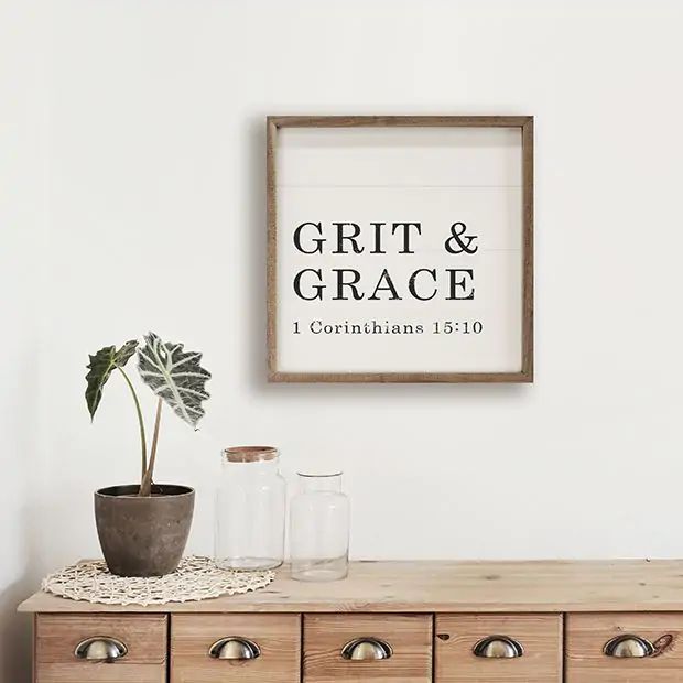 Grit And Grace 1 Corinthians 15 10 White Wall Art | Antique Farm House