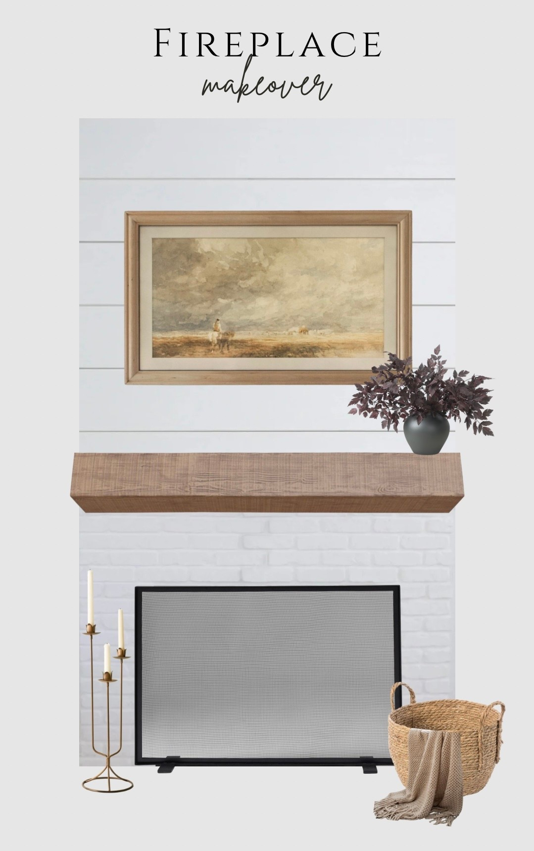 I found this gorgeous faux wood mantel from Wayfair and it’s getting installed today! So of course I had to imagine what it would look like styled on my all-white fireplace. I can’t wait to share the final fireplace makeover result with you all. 

#LTKHome