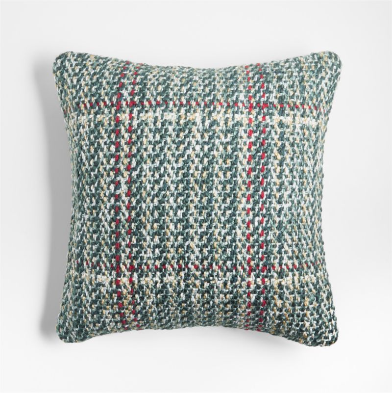 Spruce Green Textured Plaid 20"x20" Holiday Throw Pillow Cover | Crate & Barrel | Crate & Barrel