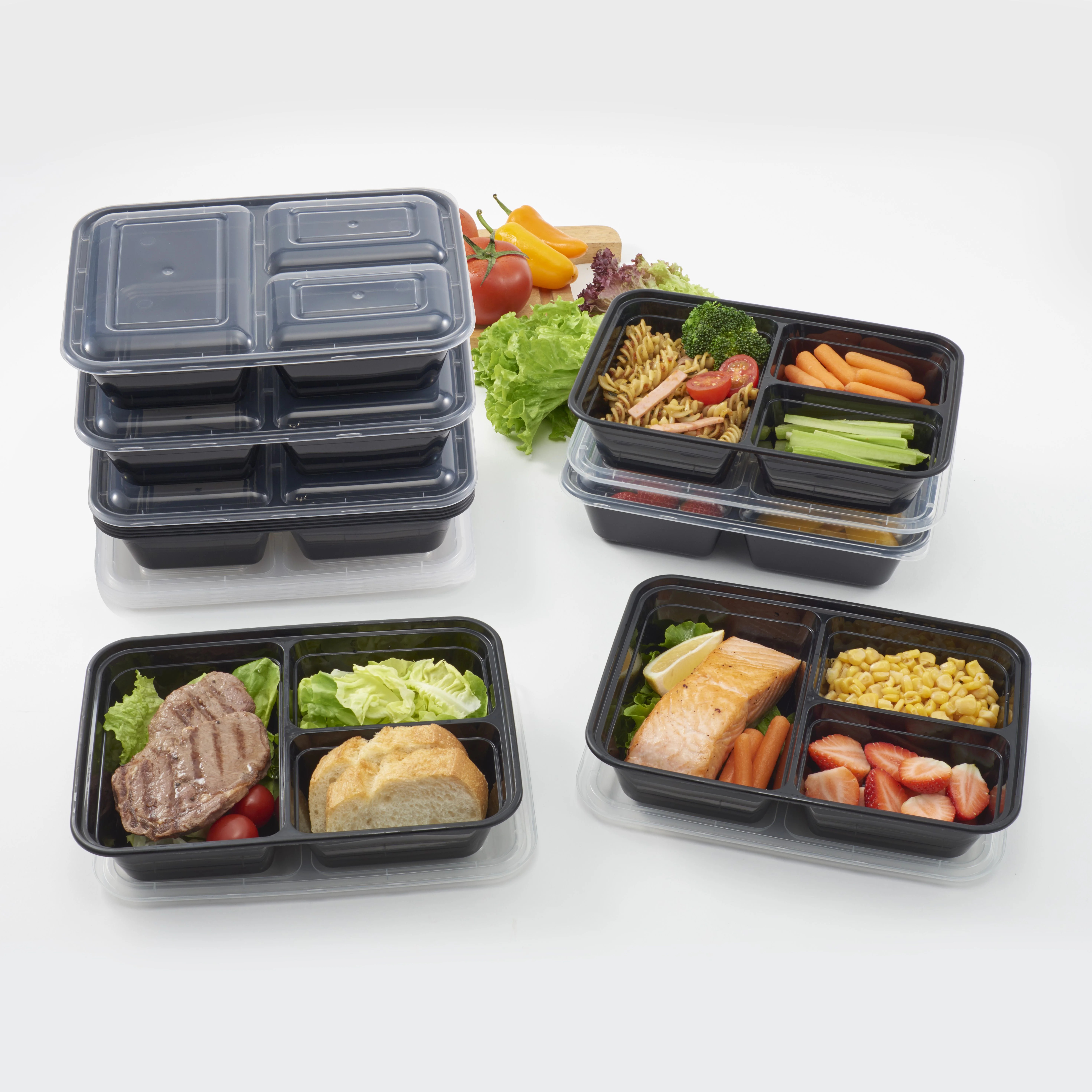 Mainstays 15 Pack 1.2L 3compartment Meal Prep Food Container, Clear Lid with Black Container - Wa... | Walmart (US)