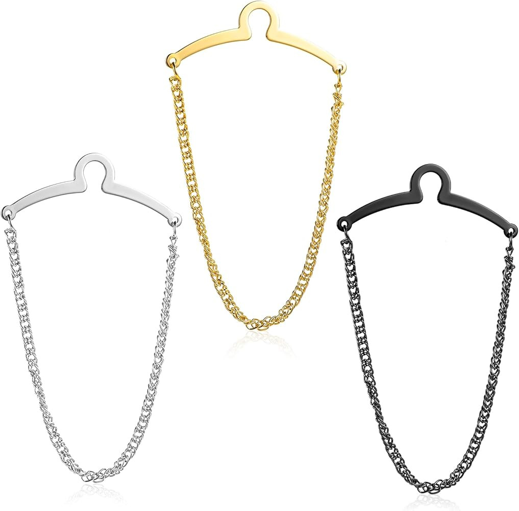 3 Pack Tie Chain for Men, Necktie Chains with Ring Clasps, Elegant Tie Clips, Suit Accessories Me... | Amazon (US)