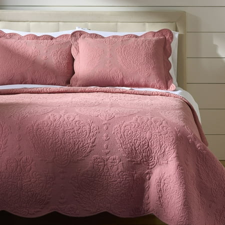 Better Homes & Gardens Pink Rose Paisley Medallion Cotton Embroidered Quilt, Full/Queen | Walmart (US)