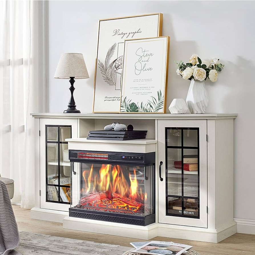 AMERLIFE 3-Sided Glass Fireplace TV Stand for TVs up to 65'' with 12 Color, Media Entertainment C... | Amazon (US)