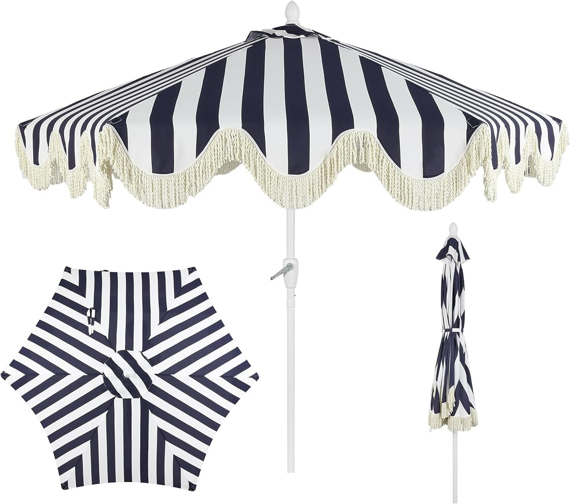 JONATHAN Y UMB1001 Collins 9 ft. Classic Cottage Tassel Market Patio Umbrella with Auto-Tilt, Cra... | Amazon (US)