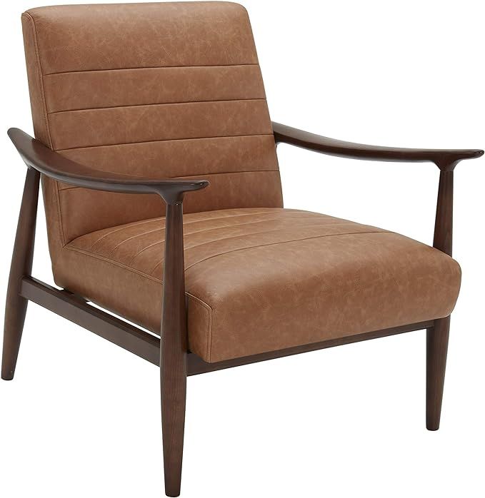 Amazon Brand – Rivet Spear Mid-Century Modern Channel Tufted Leather Accent Chair with Wood Arm... | Amazon (US)