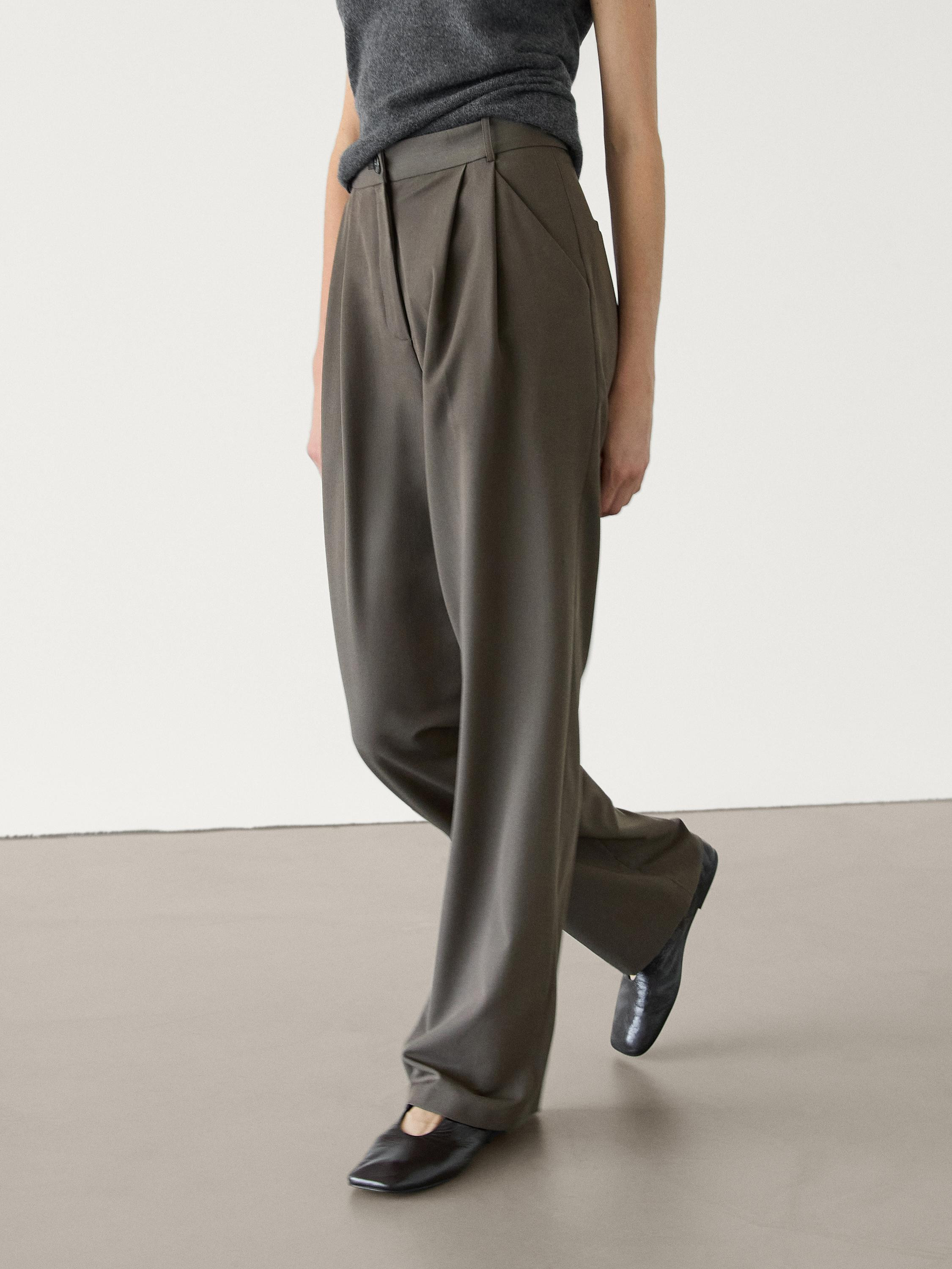 Straight-leg trousers with double darts | Massimo Dutti UK