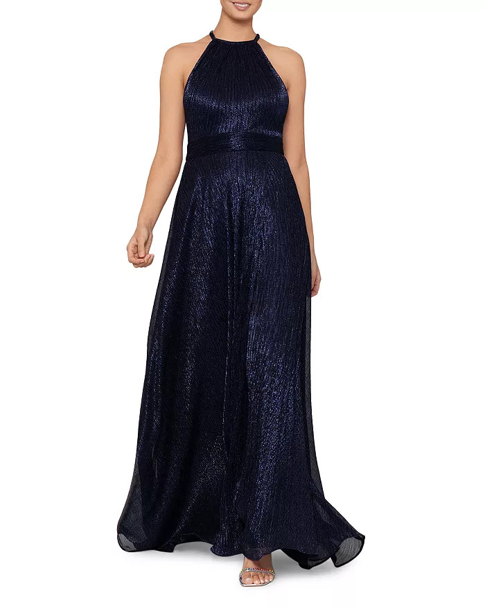 Metallic Crinkle Halter Gown - 100% Exclusive | Bloomingdale's (US)
