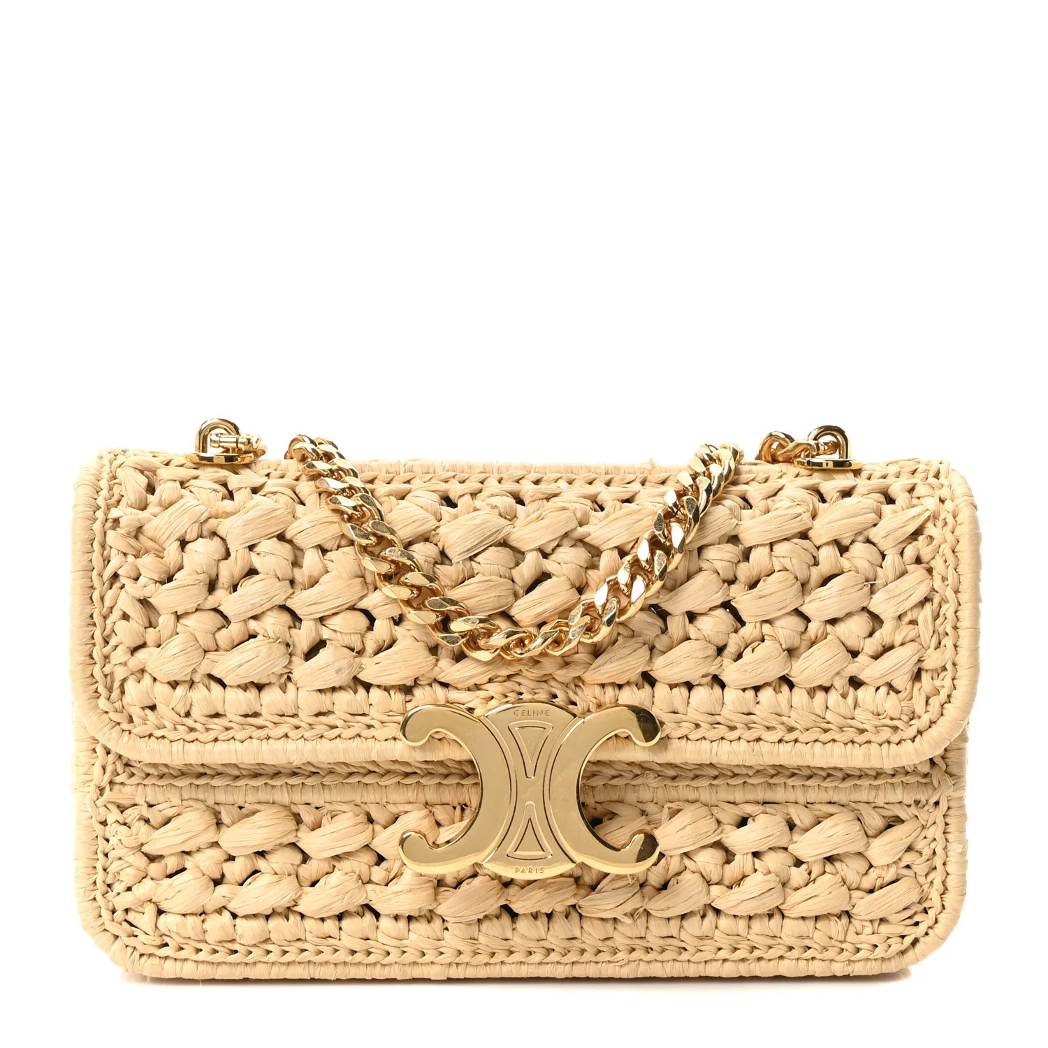 Raffia Effect Claude Chain Shoulder Bag Natural | FASHIONPHILE (US)
