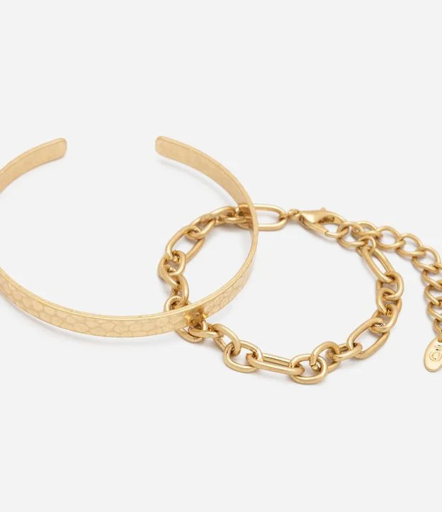 Kit 02 Pulseiras em Metal Rígido e Corrente Dourado | Renner (BR)