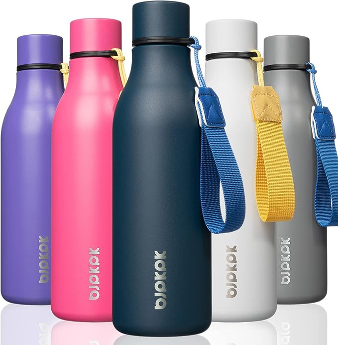 BJPKPK Insulated Water Bottles, 18 oz Stainless Steel Metal Water Bottle with Strap, BPA Free Lea... | Amazon (US)