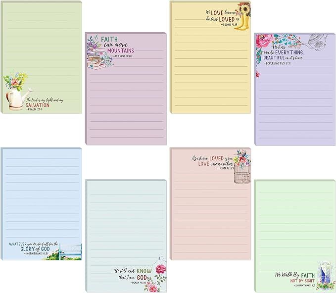 8 Pack Christian Notepads Inspirational Memo Pads Floral Design Adhesive Sticky Note Pads Religio... | Amazon (US)